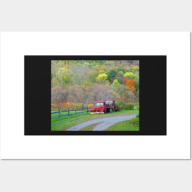 Bethel Vermont VT Old Rusted Trucks New England Foliage Aurumn Trees Wall Art by WayneOxfordPh